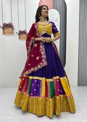  Pure Cotton Embroidery And Sequence Work With Lumpi Lace Border Navratri Lehenga Choli Purple Color DN 254