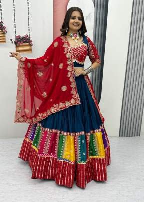  Pure Cotton Embroidery And Sequence Work With Lumpi Lace Border Navratri Lehenga Choli Blue Color DN 254