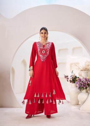 Latest Navratri Collection Rayon Thread And Real Mirror With Tassels And Fancy Lace Cord-Set Red Color DN 39