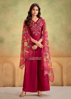 Lfh AN Combo Pure Heavy Gaji Silk Khatli Work With Handwork 3 Piece Kurti Set Maroon Color DN 1003