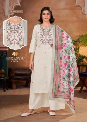 Lfh Combo Flex Cotton With Embroidery And Hand Work Off White Color DN 114
