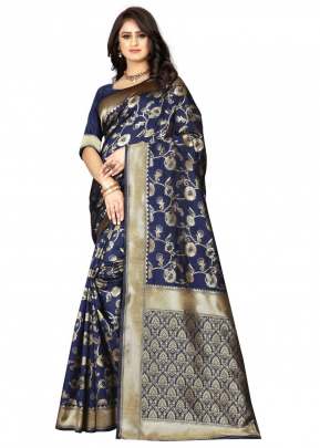 Lfh Designer Soft Banarasi Silk Saree Vol 7 Nevy Blue Color