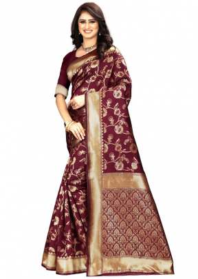 Lfh Designer Soft Banarasi Silk Saree Vol 7 Maroon Color