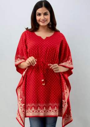 Lfh Kaftaan Fancy Designer Rayon Printed Kaftaan  Red Color