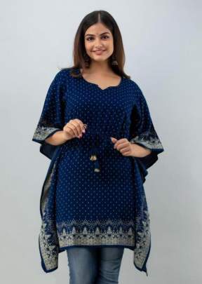 Lfh Kaftaan Fancy Designer Rayon Printed Kaftaan  Blue Color