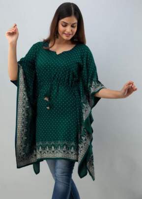 Lfh Kaftaan Fancy Designer Rayon Printed Kaftaan  Green Color