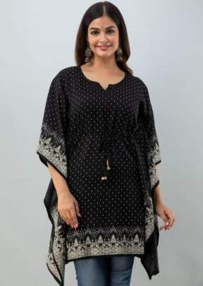 Lfh Kaftaan Fancy Designer Rayon Printed Kaftaan  Black Color