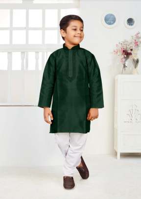 Lfh Prince Fancy Dhupian Silk With Thread Work Kurta Pyjama Green Color 