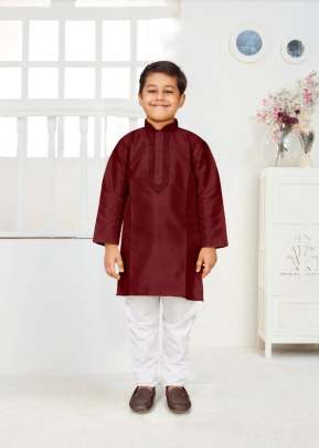 Lfh Prince Fancy Dhupian Silk With Thread Work Kurta Pyjama Maroon Color 