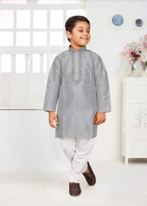 Lfh Prince Fancy Dhupian Silk With Thread Work Kurta Pyjama Grey Color 