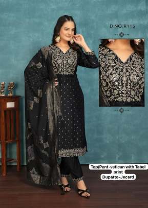 Lfh R Combo Vol 1 Vetican With Table Print 3 Piece Kurtis Set Black Color DN 115