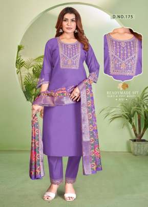 Lfh Vatican Viscos With Cotton Inner With Embroidery Work 3 Piece Kurti Set Purple Color DN 175