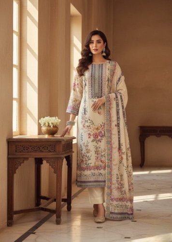 Lilac Designer Lilac Pure Silks Beautifully Prints And Hand Embroidery With Mirror Work Cream Color 