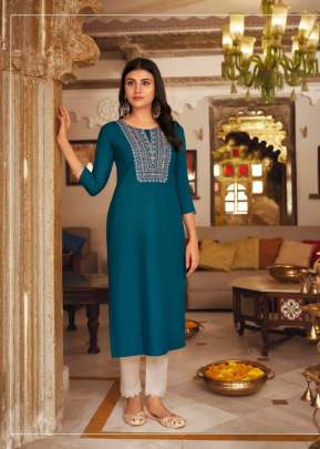 Lily Vol 21 Heavy Fancy Rayon Embroidered Work Kurti More Peach Color DN 12872