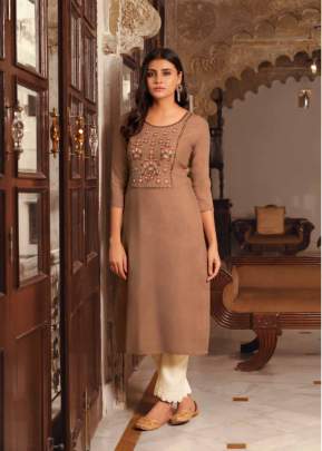 Lily Vol 21 Heavy Fancy Rayon Embroidered Work Kurti Light Brown Color DN 12876
