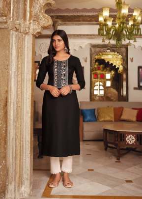 Lily Vol 21 Heavy Fancy Rayon Embroidered Work Kurti Black Color DN 12879