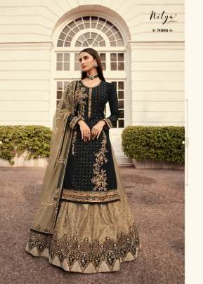 Lt Fabrics Nitya Heavy Faux Georgette With Embroidery Salwar Suit Black Chiku Color DN 7006