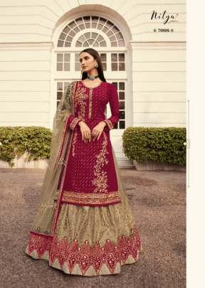 Lt Fabrics Nitya Heavy Faux Georgette With Embroidery Salwar Suit Dark Pink Chiku Color DN 7006