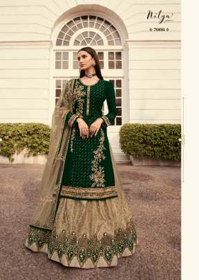 Lt Fabrics Nitya Heavy Faux Georgette With Embroidery Salwar Suit Bottle Green Chiku Color DN 7006