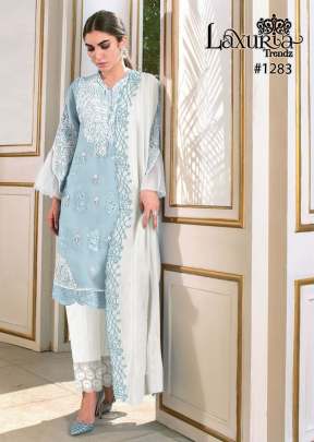 Luxury Pret Designer Stylish Embroidery Tunic With Hand Work Readymade Pakistani Suit Light Blue Color