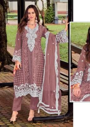 Maaria A Crunchy With Embroidery Sequence Work With Zarkan Work Pakistani Suit Dusty Rose DN 1199