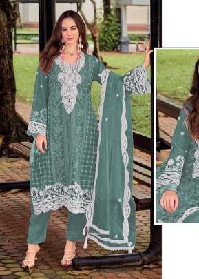 Maaria A Crunchy With Embroidery Sequence Work With Zarkan Work Pakistani Suit Dusty Green Color DN 1199