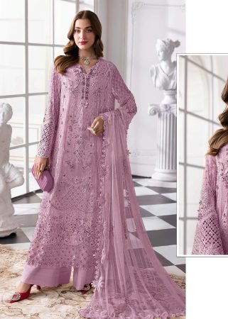 Maaria A DN 1200 Pakistani Suit In Heavy Faux Georgette With Embroidery Sequence And Khatli Work Lavender Color 