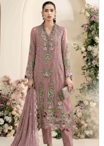 Maaria A Designer Collection Chiffon With Sequence Embroidery Work Pakistani Suit  Light Pink Color  DN 719