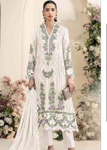 Maaria A Designer Collection Chiffon With Sequence Embroidery Work Pakistani Suit Off-White DN 719