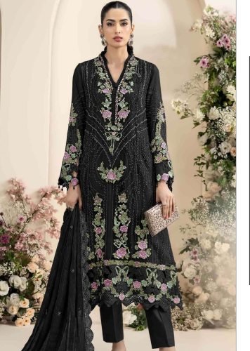 Maaria A Designer Collection Chiffon With Sequence Embroidery Work Pakistani Suit Black Color DN 719
