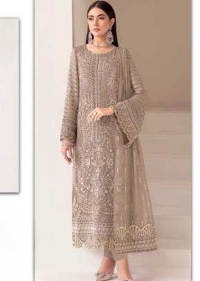 Maaria A Designer Pakistani Kurta Set Heavy Faux Georgette With Embroidery Sequence Work And Khatli Work Light Brown Color  DN 185