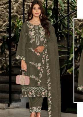 Maaria A Designer Pakistani Kurta set Heavy Faux Georgette With Embroidery Sequence Work And Khatli Work Olive Green Color DN 1196