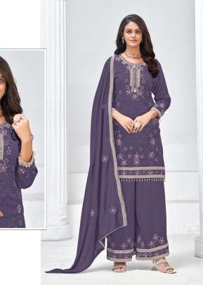 Maaria A Designer Premium Heavy Vichitra Embroidery Sequence Work With Zarkan Work Pakistani Suit Violet Color DN 1186