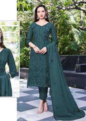 Maaria A Heavy Faux Georgette With Embroidery Sequence Work With Khatli Work Pakistani Suit Blue Green Color DN 1166
