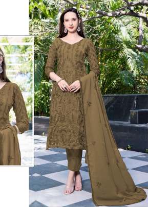 Maaria A Heavy Faux Georgette With Embroidery Sequence Work With Khatli Work Pakistani Suit Mehndi Color DN 1166