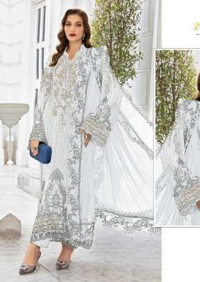 Maaria A Heavy Faux Georgette Embroidery Sequence Work Khatli Work  Real Mirror And Zarkan Pakistani Suit White Color  DN 1189