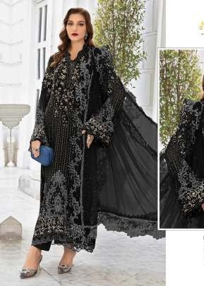 Maaria A Heavy Faux Georgette Embroidery Sequence Work Khatli Work  Real Mirror And Zarkan Pakistani Suit Black Color DN 1189