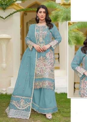 Maaria A Heavy Faux Georgette Suit With Sequence And Khatli Work Pakistani Suits Teal Blue Color DN 1195