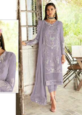  Maaria A Heavy Fox Georgette With Embroidery Sequence Work With Real Mirror & Stone work Pakistani Suit Purple Color DN 1165