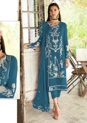  Maaria A Heavy Fox Georgette With Embroidery Sequence Work With Real Mirror & Stone Work Pakistani Suit Blue Color DN 1165