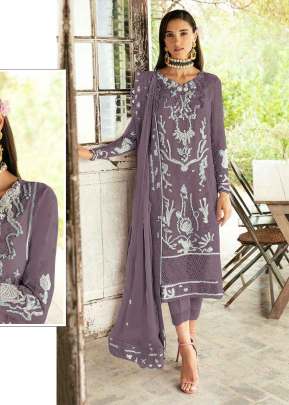  Maaria A Heavy Fox Georgette With Embroidery Sequence Work With Real Mirror & Stone Work Pakistani Suit Grey Color DN 1165