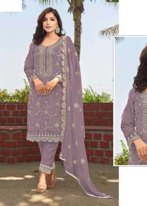 Maaria-A Heavy Orgenza With Full Embroidery Work Pakistani Suit Light Purple Color DN 5099