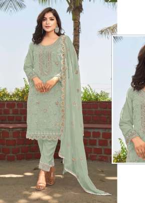 Maaria-A Heavy Orgenza With Full Embroidery Work Pakistani Suit Light Green Color DN 5099