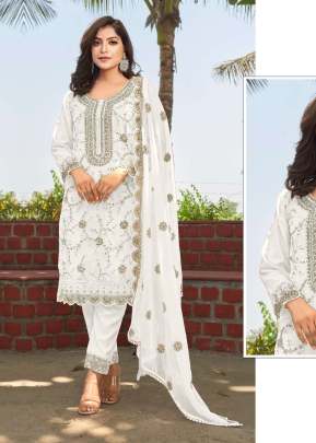 Maaria-A Heavy Orgenza With Full Embroidery Work Pakistani Suit White Color DN 5099