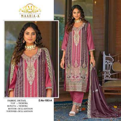 Maaria A Heavy Vichitra With Embroidery Codding Sequence Work Pakistani Suit DN 1083