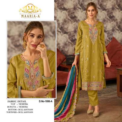 Maaria A Heavy Vichitra With Embroidery Sequence Work Pakistani Suit DN 1086