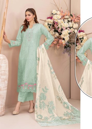 Mah E Rooh DN 5225 Faux Georgette With Heavy Embroidery With Khatli Work Pakistani Suit Mint Green Color