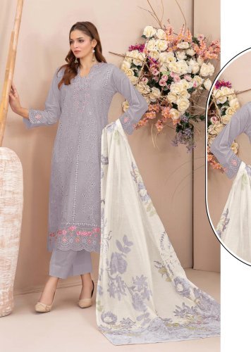 Mah E Rooh DN 5225 Faux Georgette With Heavy Embroidery With Khatli Work Pakistani Suit Grey Color