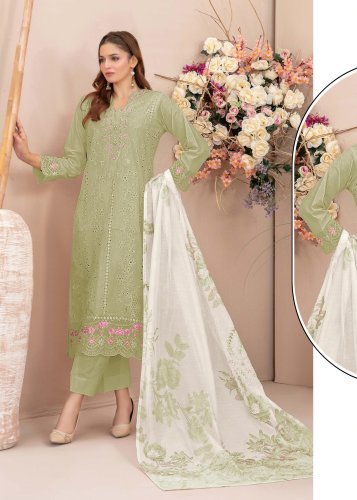 Mah E Rooh DN 5225 Faux Georgette With Heavy Embroidery With Khatli Work Pakistani Suit Light Green Color