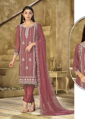 Mah E Rooh Exclusive Designer Heavy Faux Georgette Embroidered Sequence And Khatli Work Pakistani Suit Gajri Color DN 2741